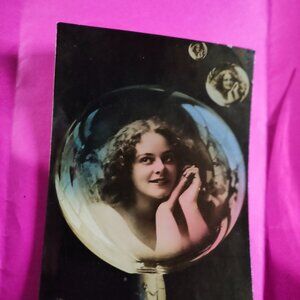 UNUSED 1900 RPPC Girl in Soap Bubble PostCard Undivided Stored in Album 100 yrs